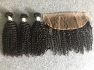 13x4レースのFrontalと加工されていないペルーのねじれた巻き毛の人間の毛髪の織り方